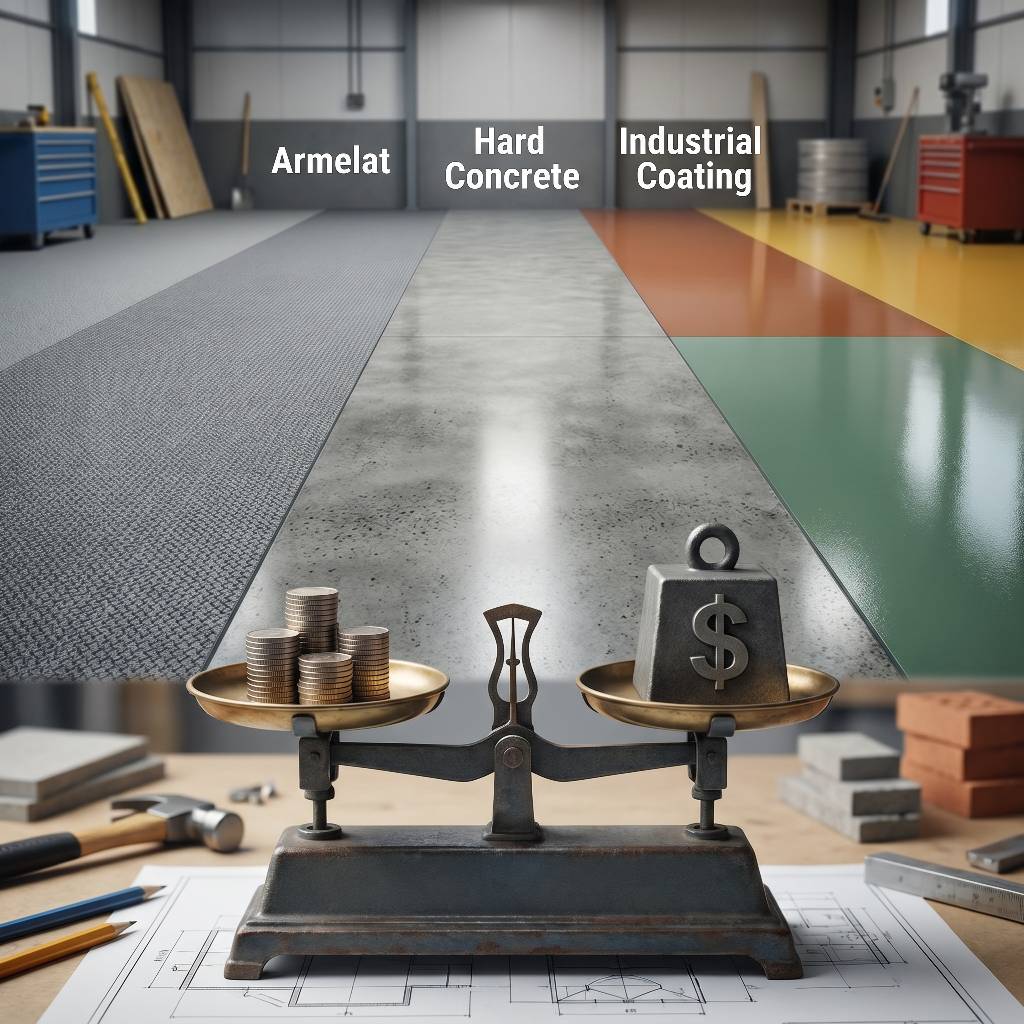 مقایسه قیمت آرملات با بتن سخت و کفپوش‌های صنعتی (کدام به‌صرفه‌تر است؟)